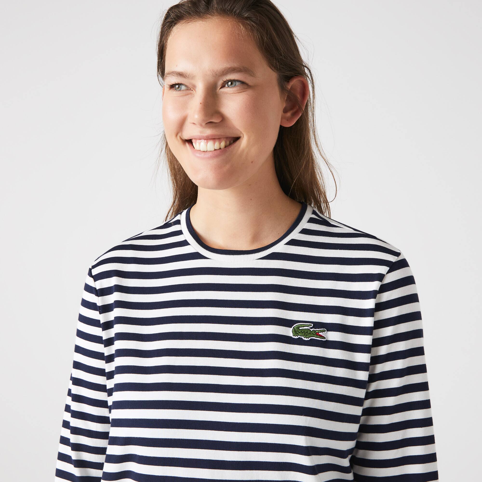 Damen-T-Shirt aus gestreiftem Baumwolljersey T-Shirts - Blau - Lacoste - Damen