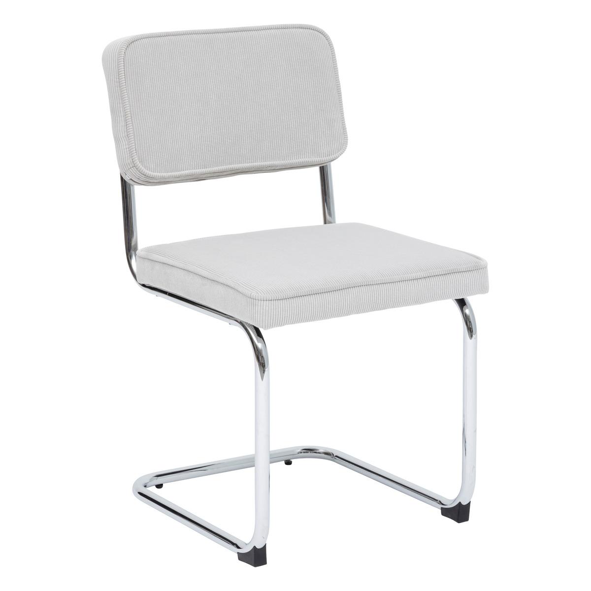 CHAISE SERSI VELOURS COTELE PIEDS CHROME GRIS