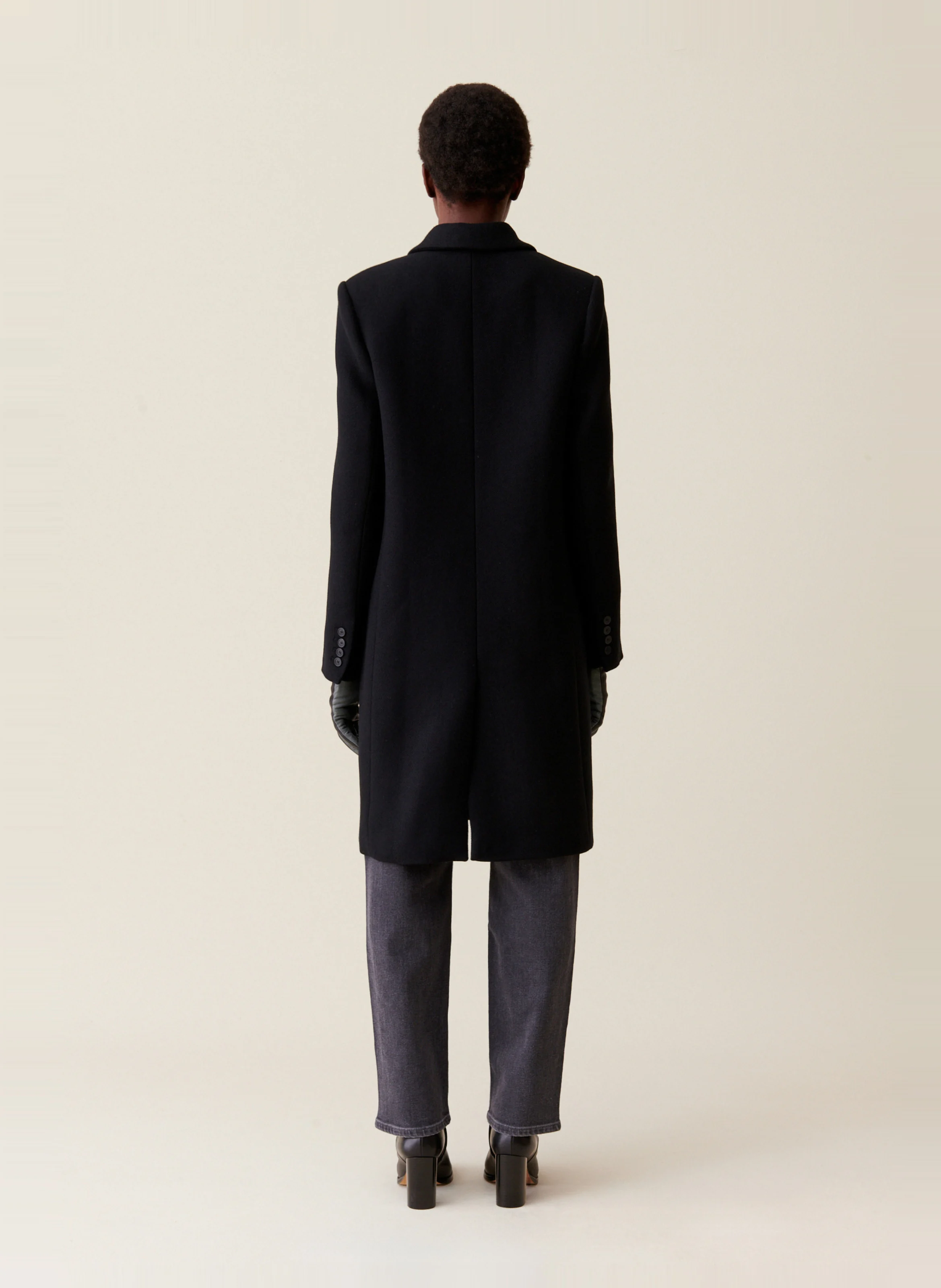Manteau droit en laine mélangée | Noir