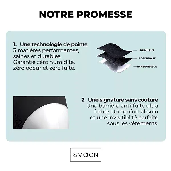 Calcinha menstrual de microfibra Smoon, fluxo médio, preta, tamanho GG