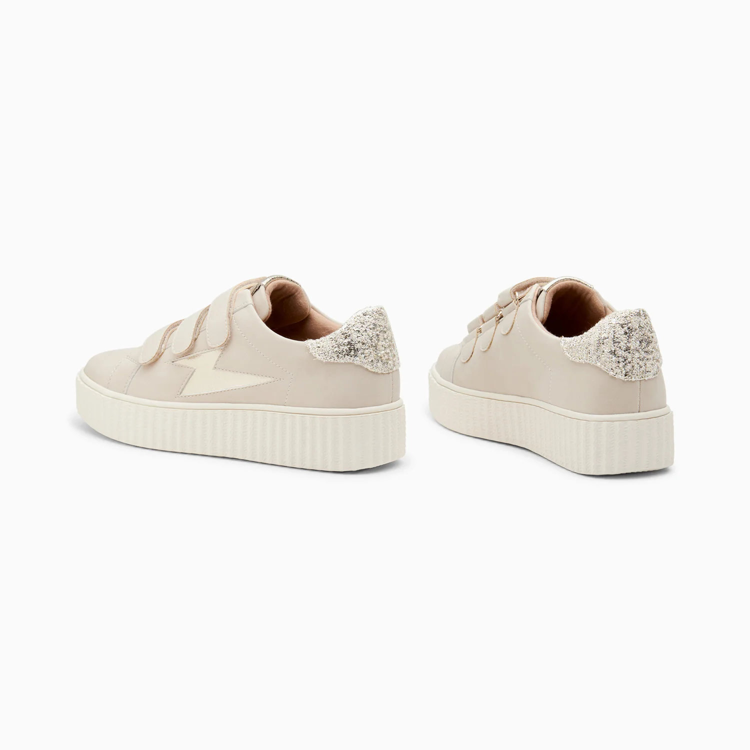 Sneakers-Baskets éclair Pomeline beige et or à scratchs