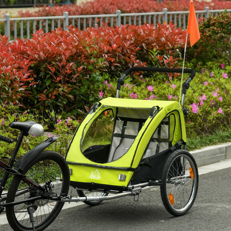 HOMCOM 2-in1 Fahrradanhänger mit Platz für 2 Kinder grünschwarz