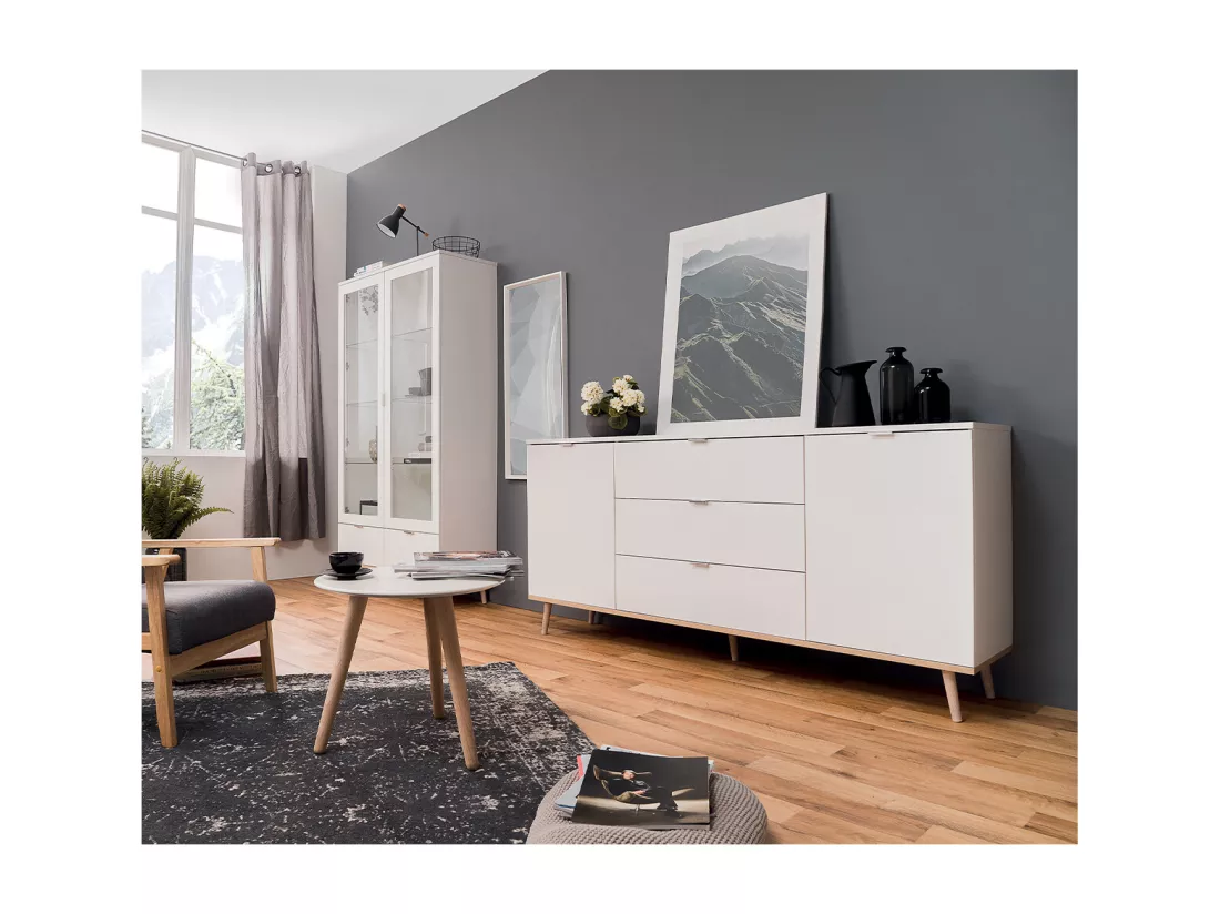 Vaisselier 2 Portes Vitrées 2 Tiroirs H185 cm - COPENHAGUE