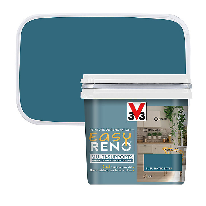 Peinture de rénovation multi-supports V33 Easy Reno bleu batik satin 0,75L