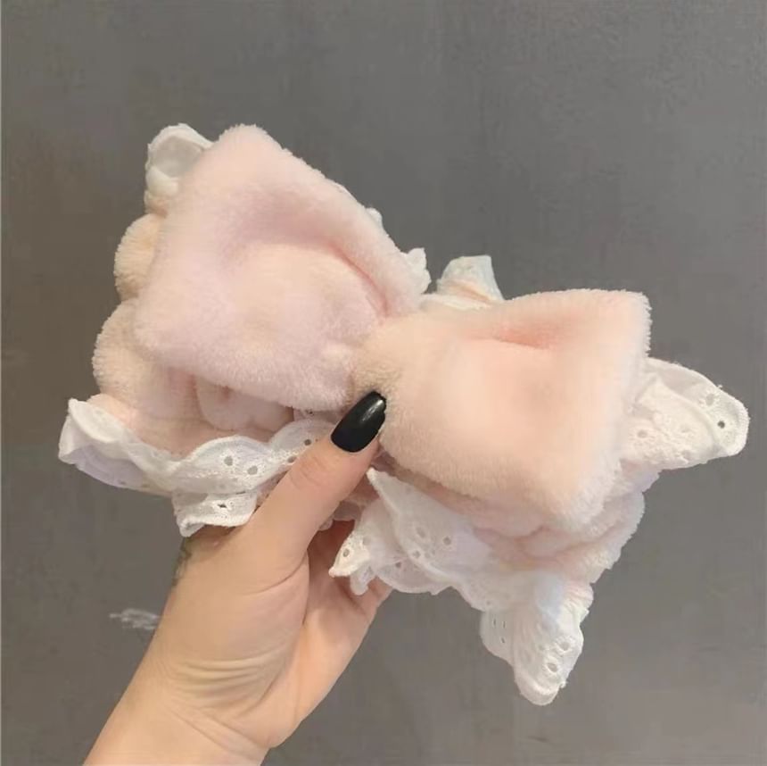 Miumi - Coral Fleece gezichtsreiniger hoofdband met strik en kant