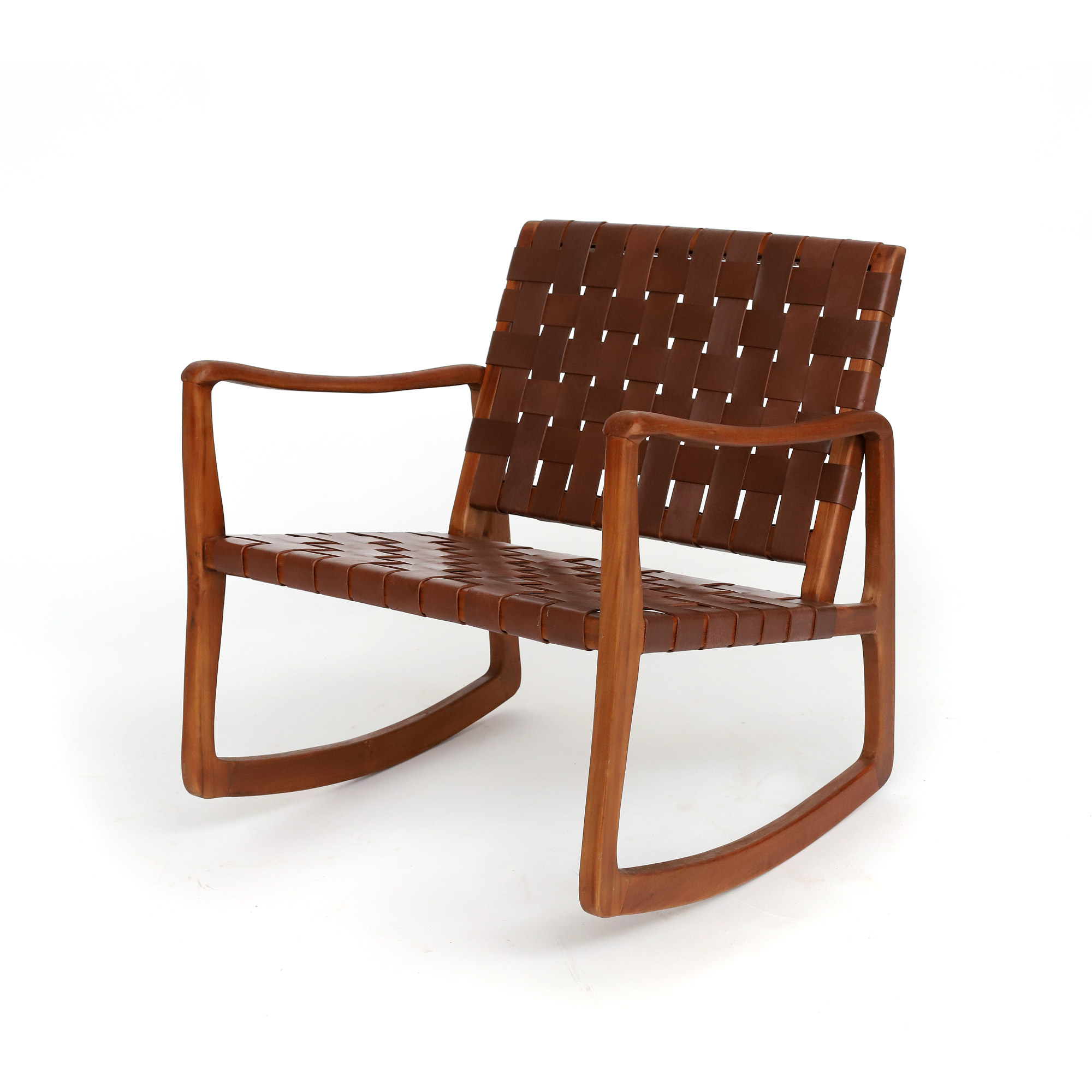 Schaukelstuhl 'Denrodt', Teak und Leder, B 68, H 76 cm, L 72 cm von fischer's lagerhaus