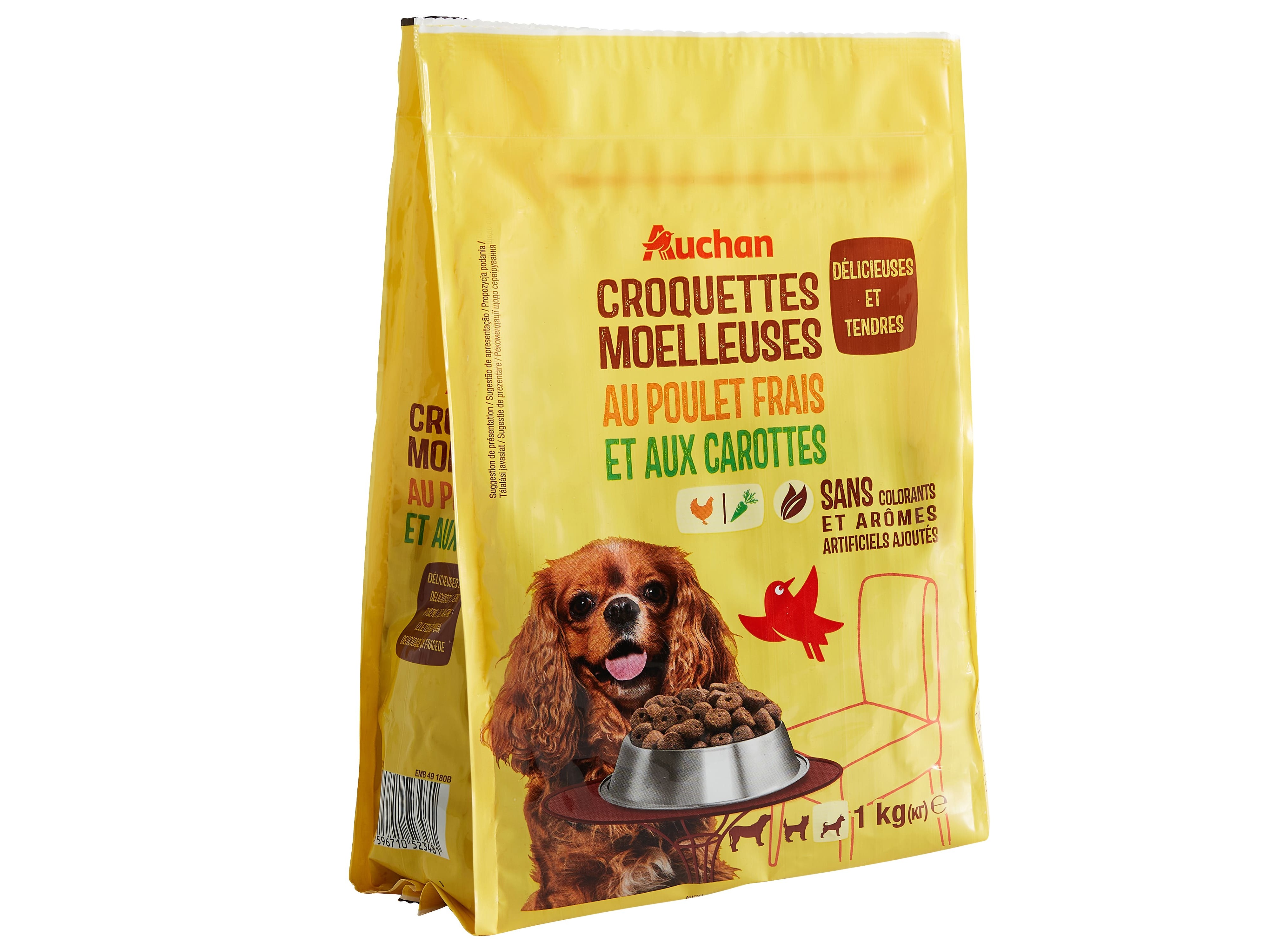 RAÇÃO PARA CÃO AUCHAN RAÇAS PEQUENAS CROQUETES MOLES RICO EM FRANGO FRESCO 1KG
