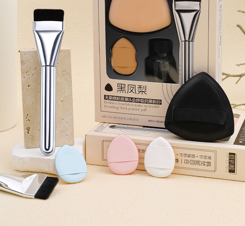 Choyu - Set van 7: Make-upspons + kussenpuff + foundationkwast + sponsreiniger