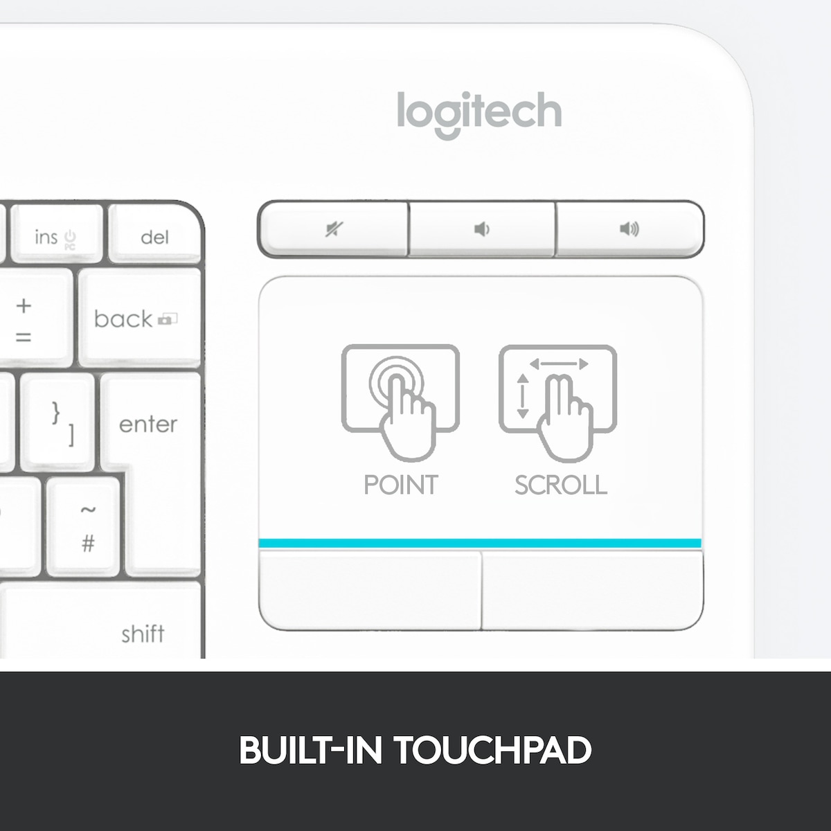 Logitech K400 Plus trådløst HTPC-tastatur for TV-er (hvit)