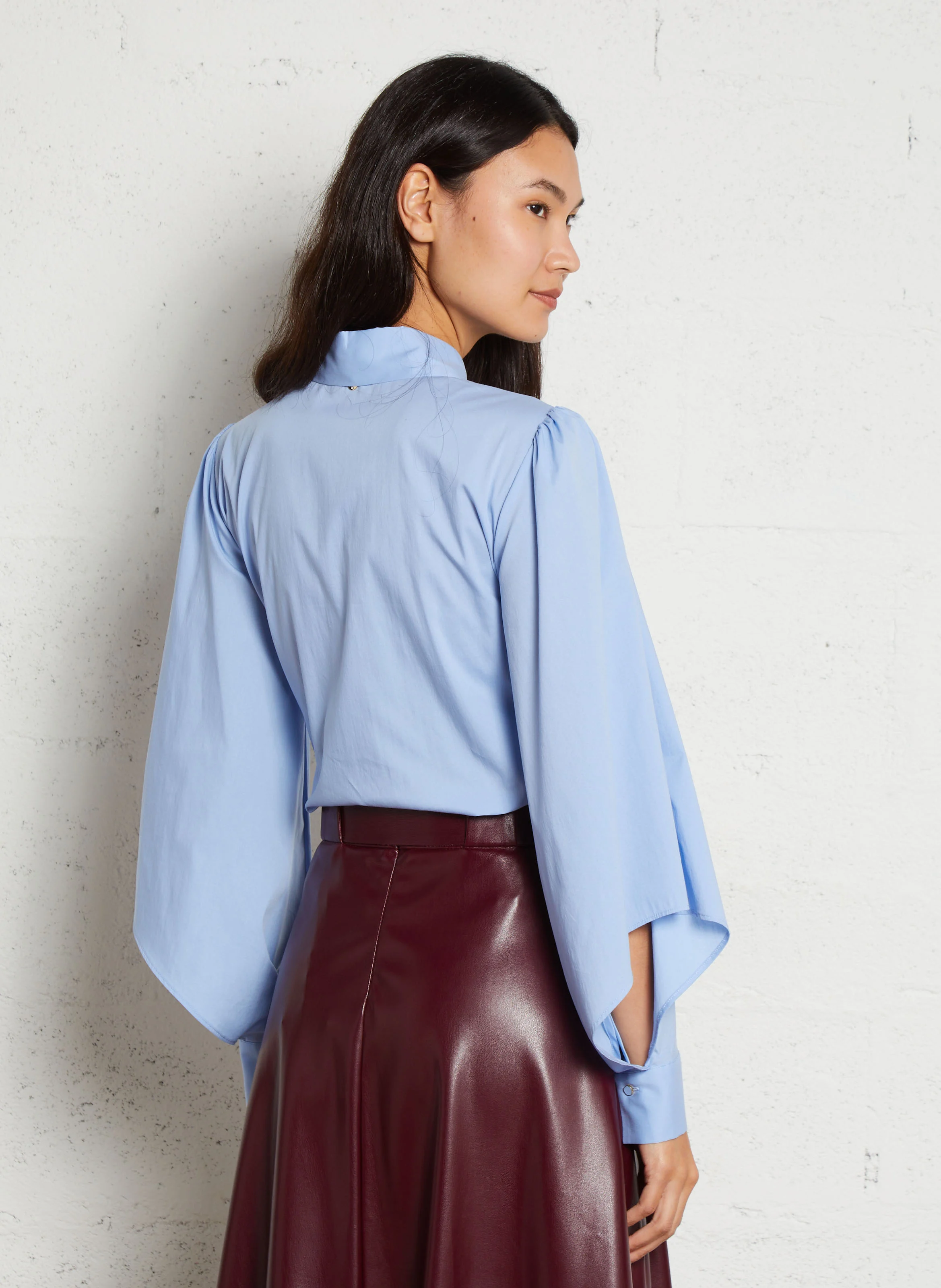 Chemise à découpe en coton mélangé | Bleu
