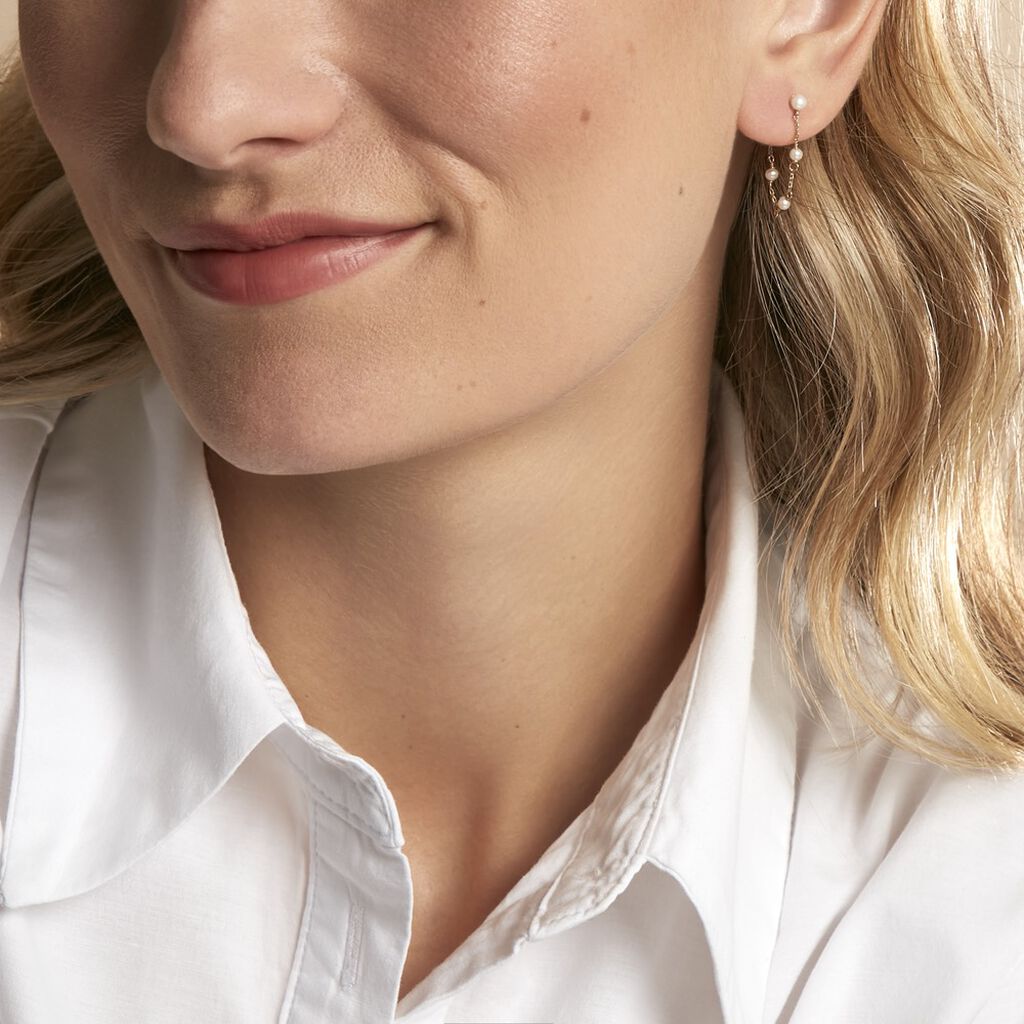 Boucles D'oreilles Pendantes Or Jaune Tiny Pearls Perle