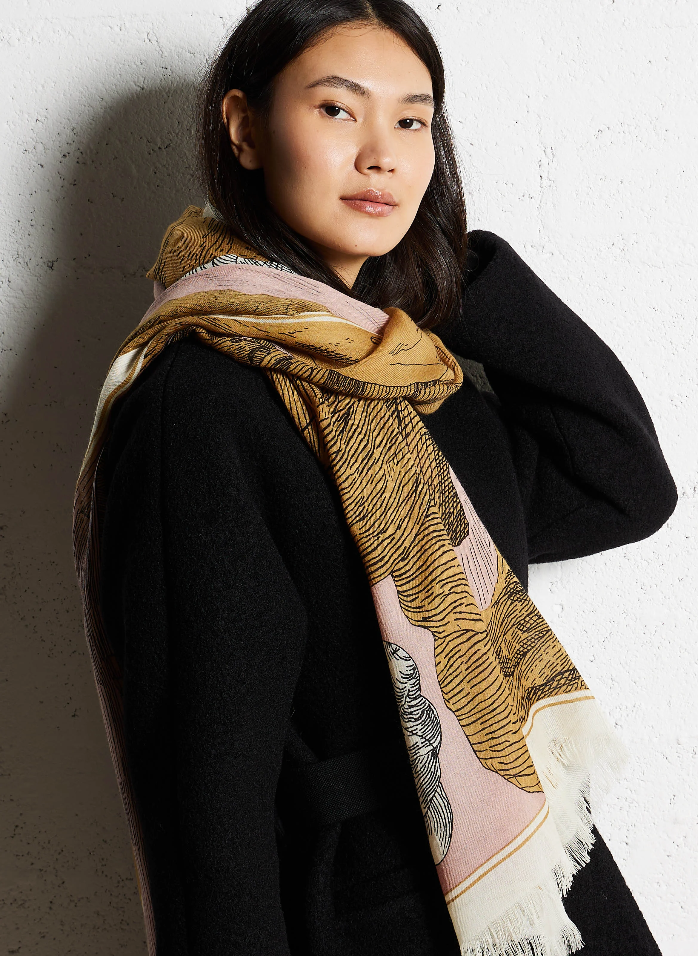 MONTANA - Foulard imprimé en laine | Beige