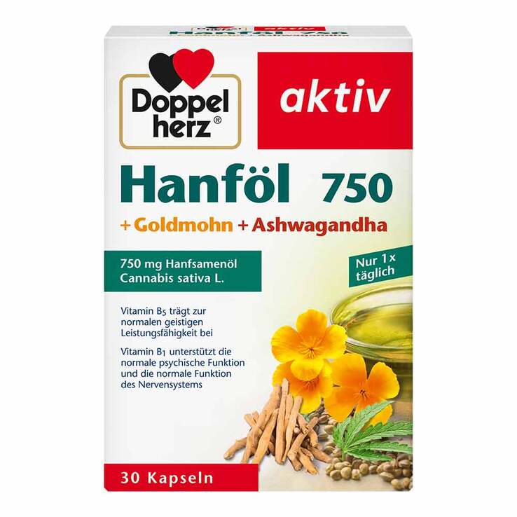 Doppelherz Hanföl + Goldmohn + Ashwagandha Kapseln, 30 St