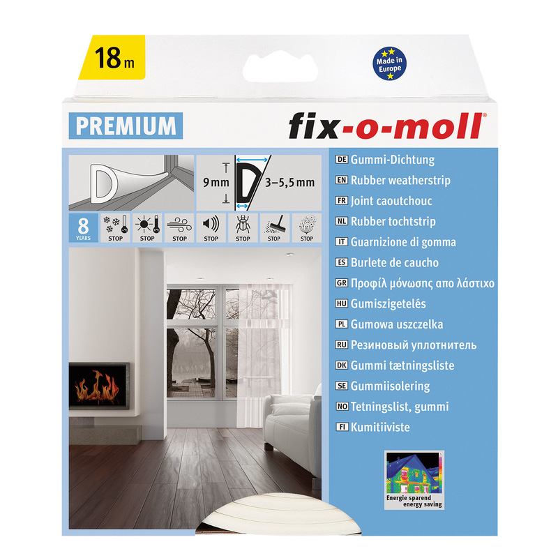 Fix-o-moll tochtband zelfklevend D 9x6mm 18m wit