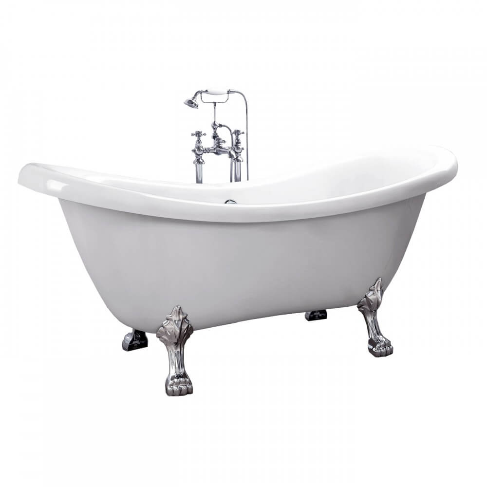 Home Deluxe - vrijstaand bad - FAMA, wit - afmetingen: ca. 176 x 74 x 79 cm - inhoud: 204 liter, inclusief overloopbeveiliging, sifon en afvoerplug - inclusief poten | Spa, voor 2 personen, binnenbad