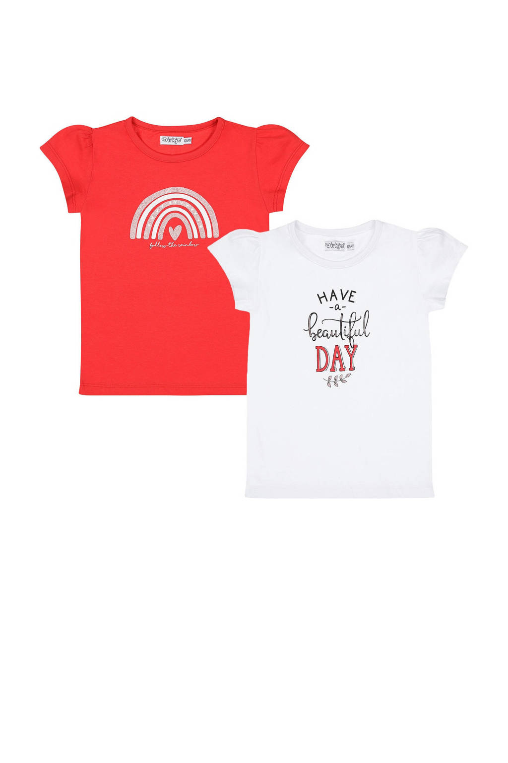Dirkje t-shirt - set van 2 - rood/wit