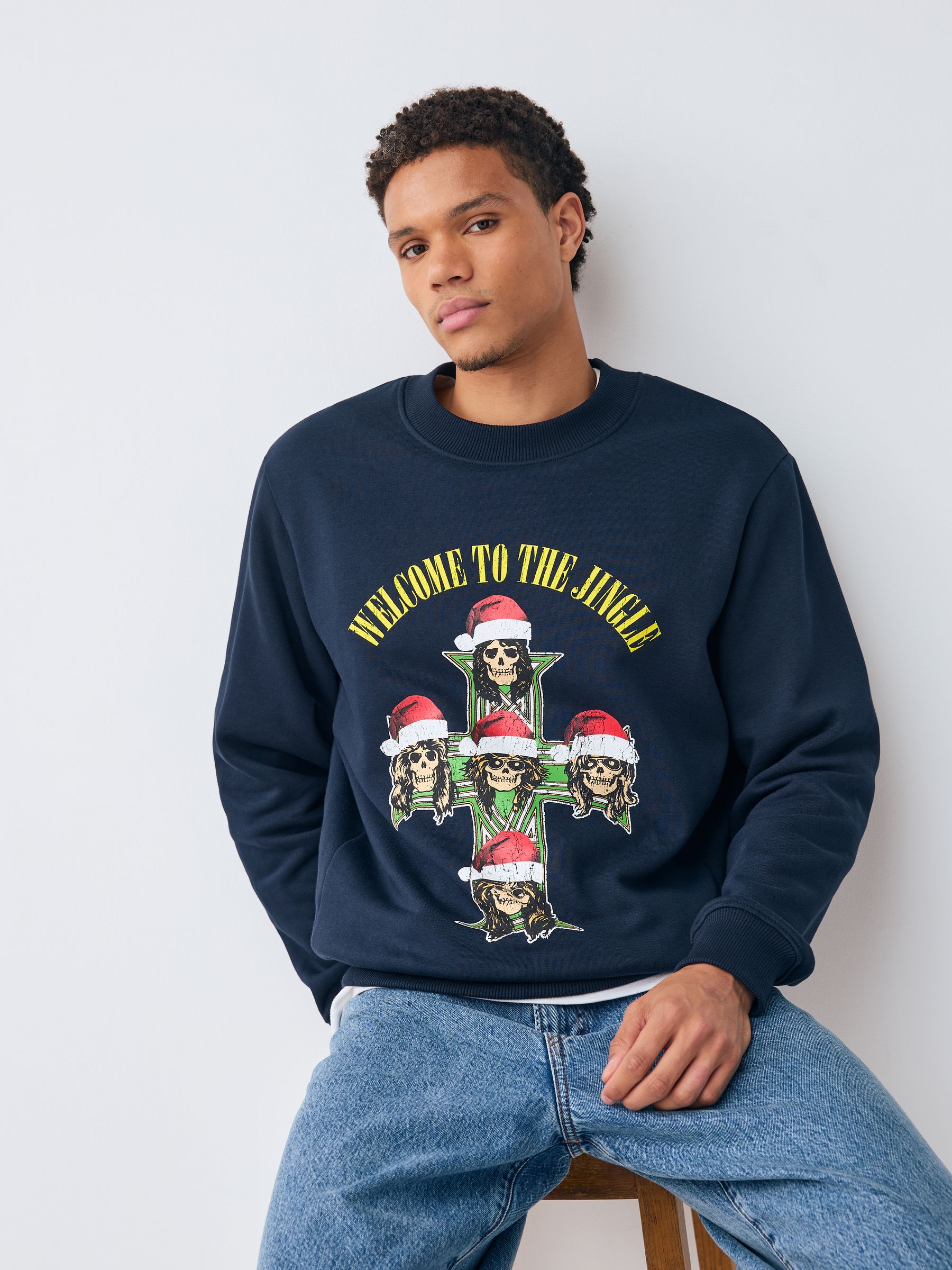 Donkerblauw - Guns N' Roses Christmas License sweatshirt met ronde hals