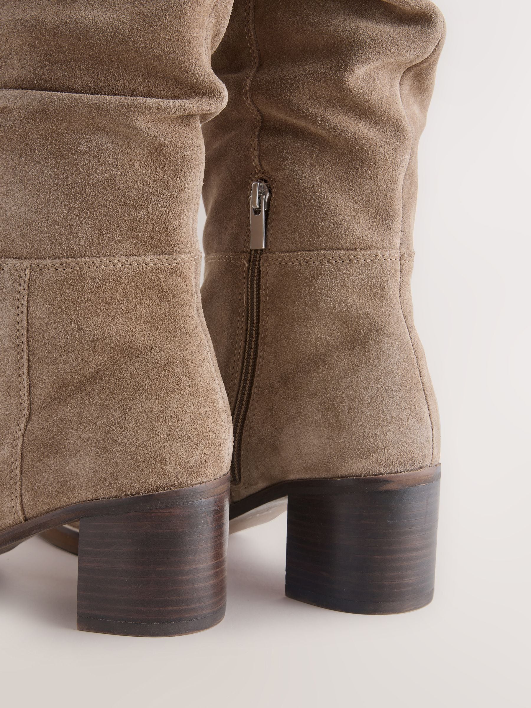 Taupe Brown Suede - Forever Comfort® Slouchy Knee High Block Heeled Boots
