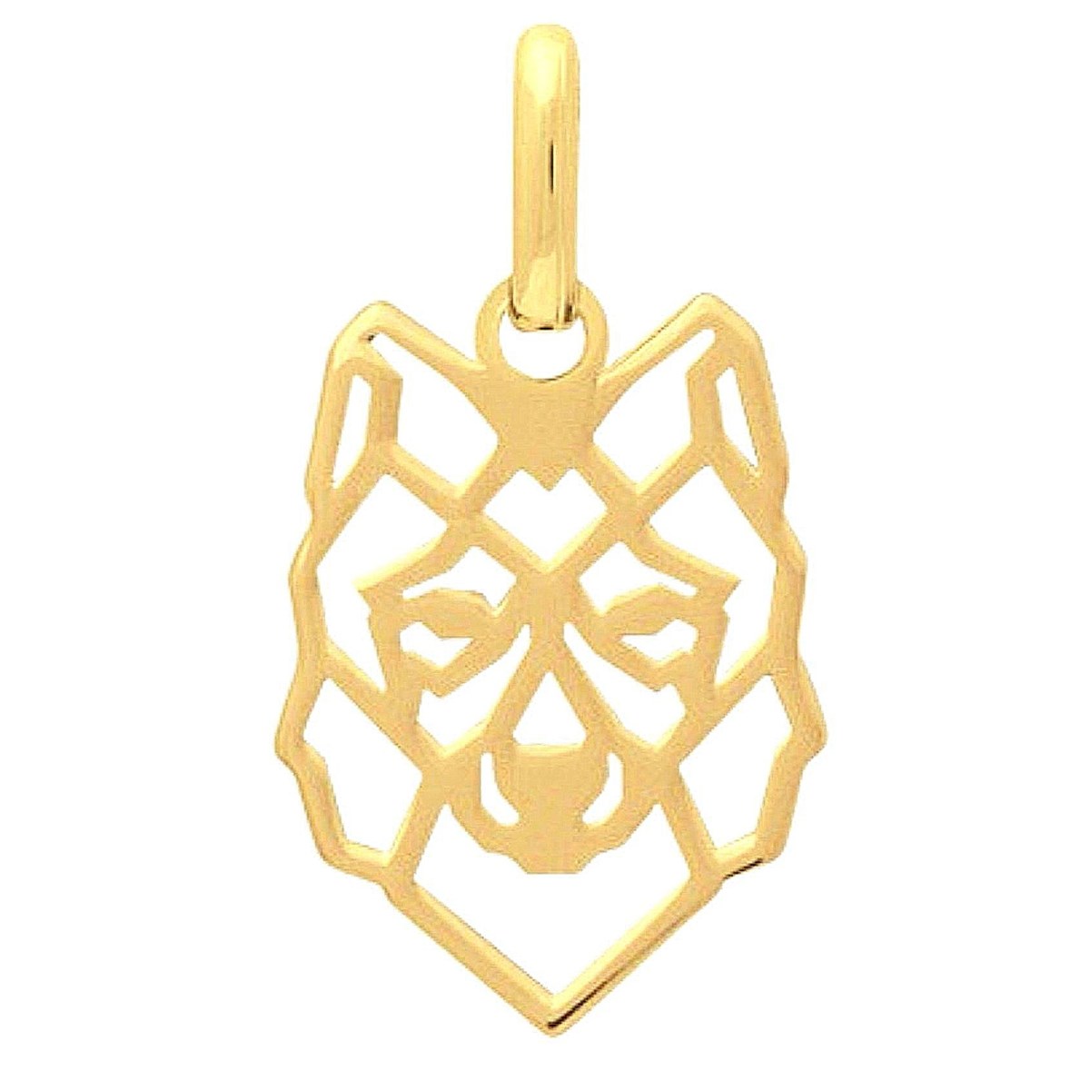 Pendentif totem origami tête de loup en plaqué or + chaine