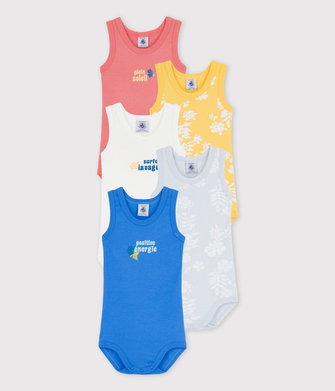 Lot de 5 bodies hawaï sans manches en coton