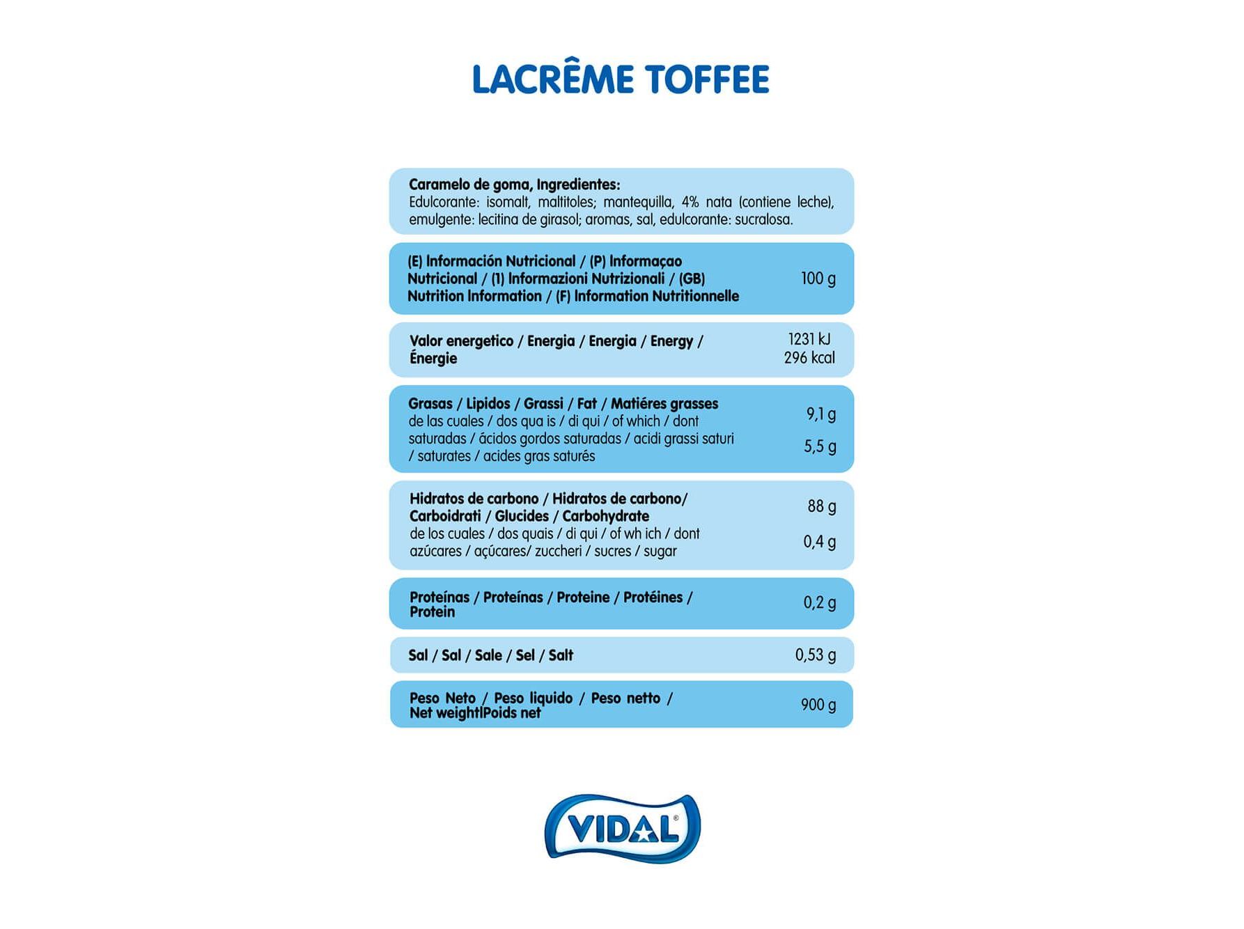 CARAMELOS VIDAL LACREME TOFFEE SEM AÇUCAR 80GR
