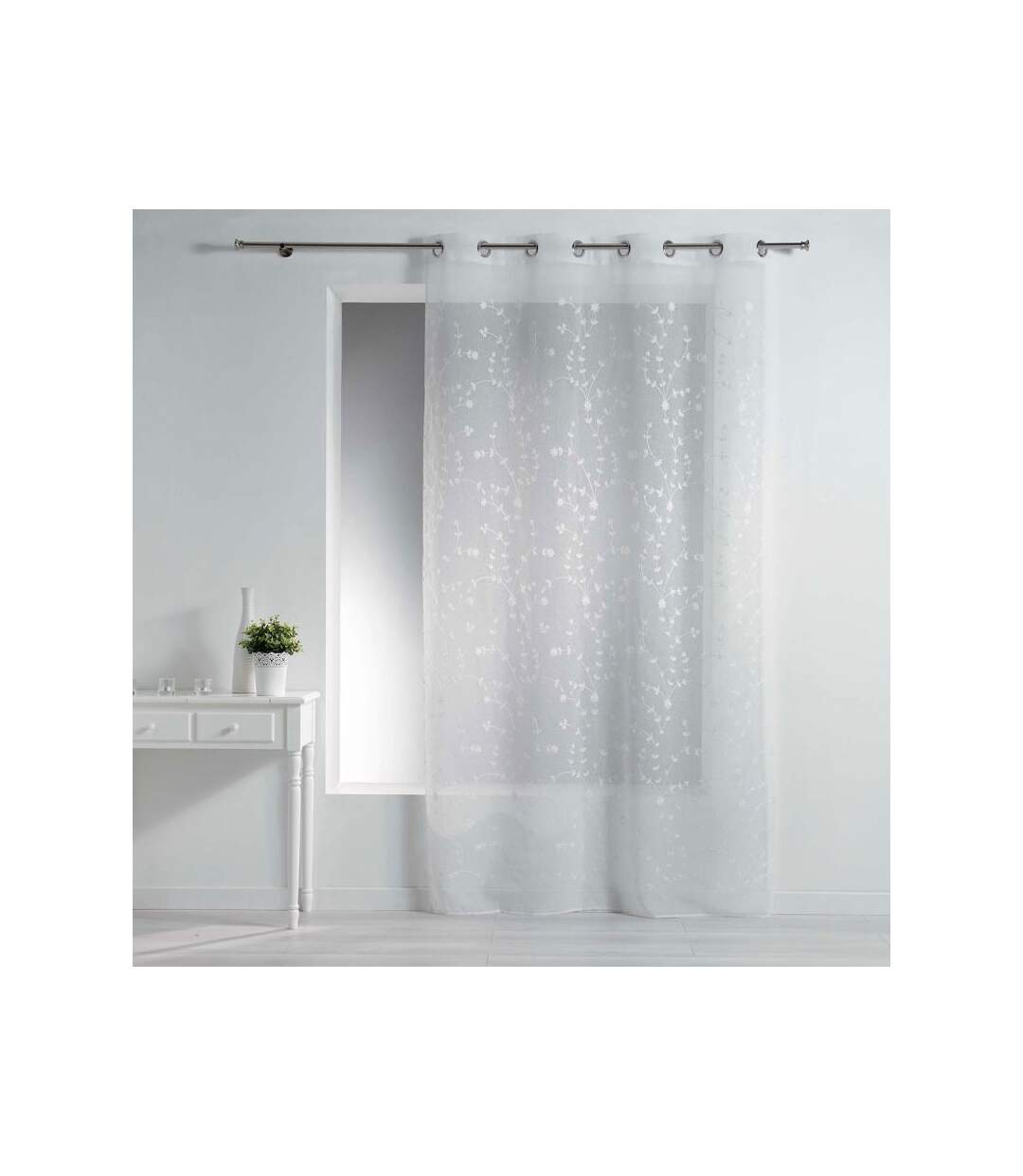 Rideau Voilage à Œillets Petite Fleur 140x240cm Blanc