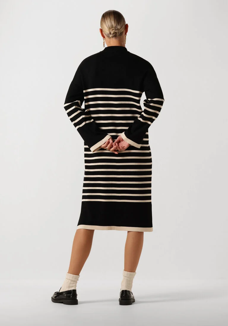 OBJECT zwarte object midi jurk objromia l/s midi knit dress