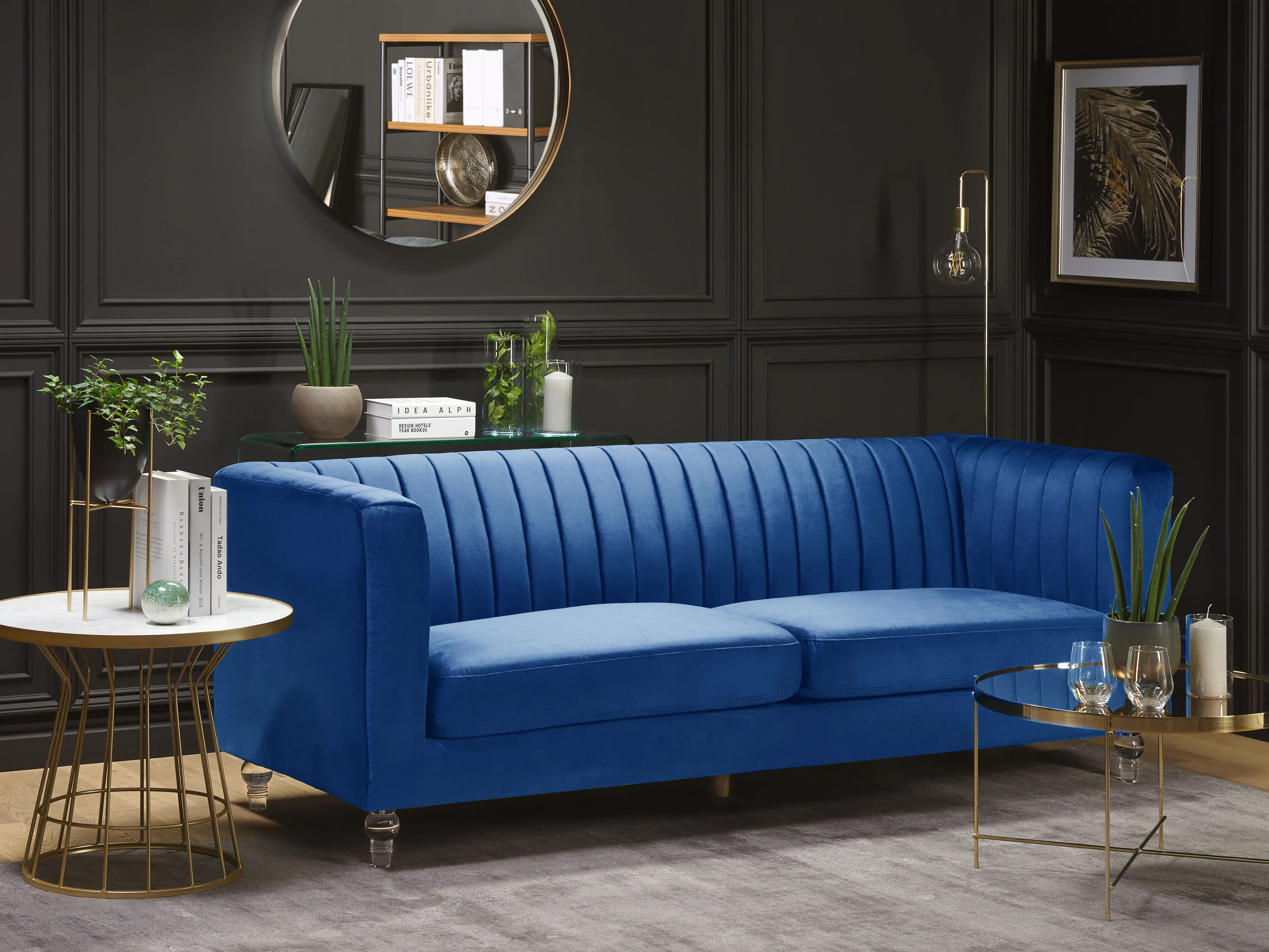 Bank 3-zits ARVIKA Fluweel Marineblauw