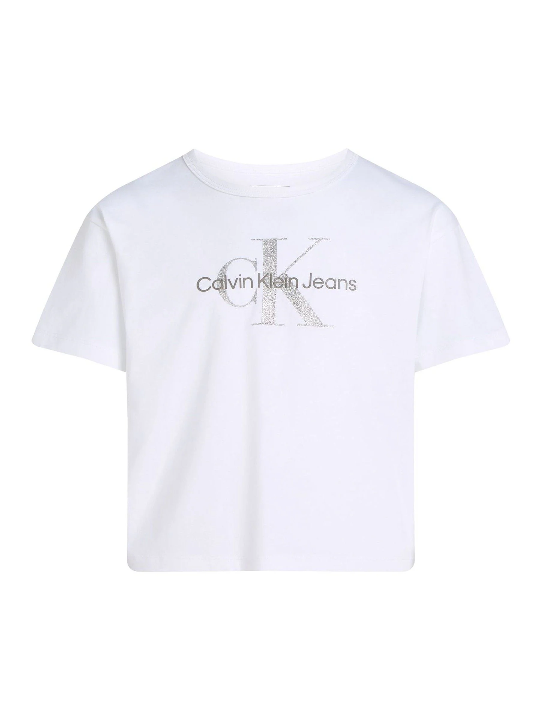 Wit - Calvin Klein Monologo Glitter 100% katoenen T-shirt