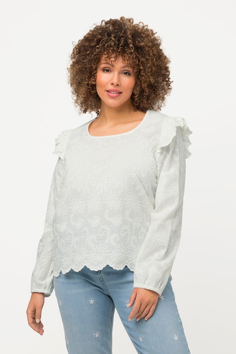 Bluse, Rüschen, Carree-Auschnitt, Langarm
