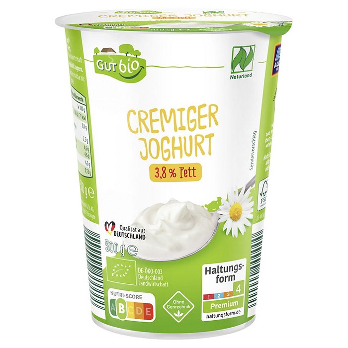 GUT BIO Bio Joghurt 3,8 % Fett 500 g, cremiger Naturjoghurt