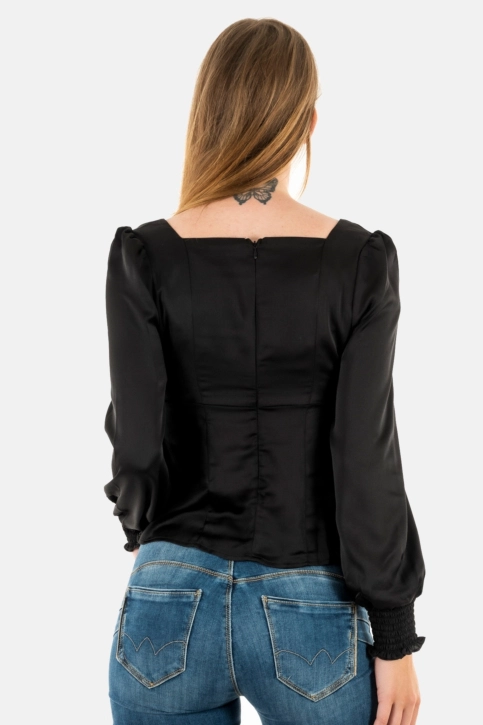 tee shirt manches longues guess jeans adelaide jblk jet black a996
