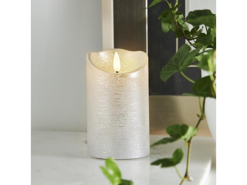 Star Trading LED-Kerze Flamme Rustic, Ø 7.5 x 12.5 cm, Silb LED-Echtwachskerze für Innenbereich mit Timer-Funktion