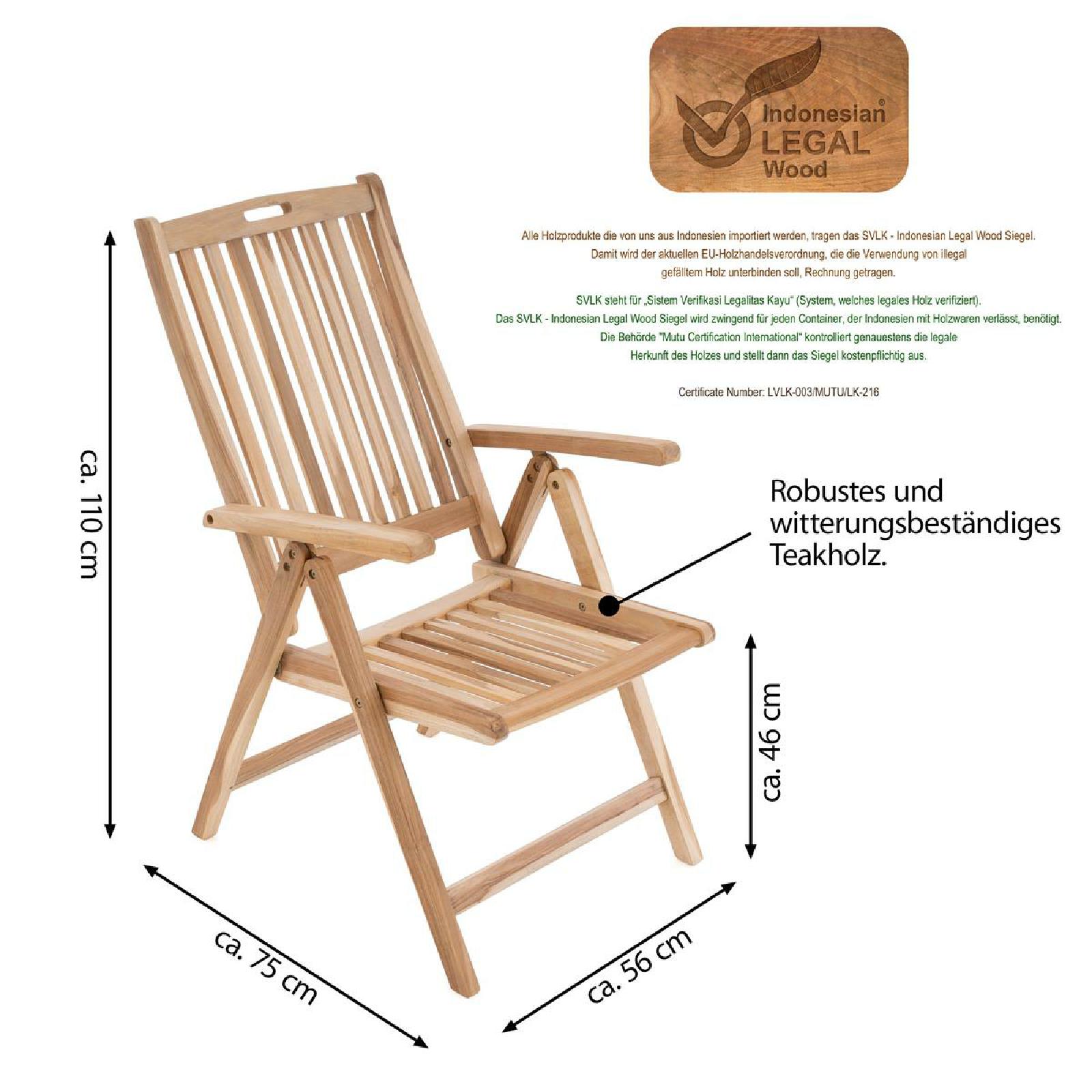 VCM Gartenstuhl Hochlehner Klappstuhl Holz Teak Outdoor