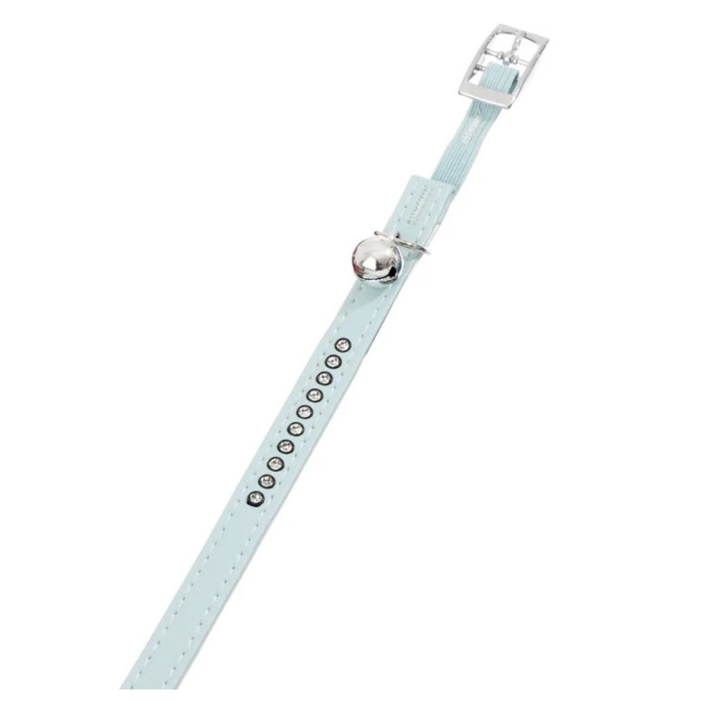Collier 30 cm x 11 mm bleu clair avec strass et clochette pour chat