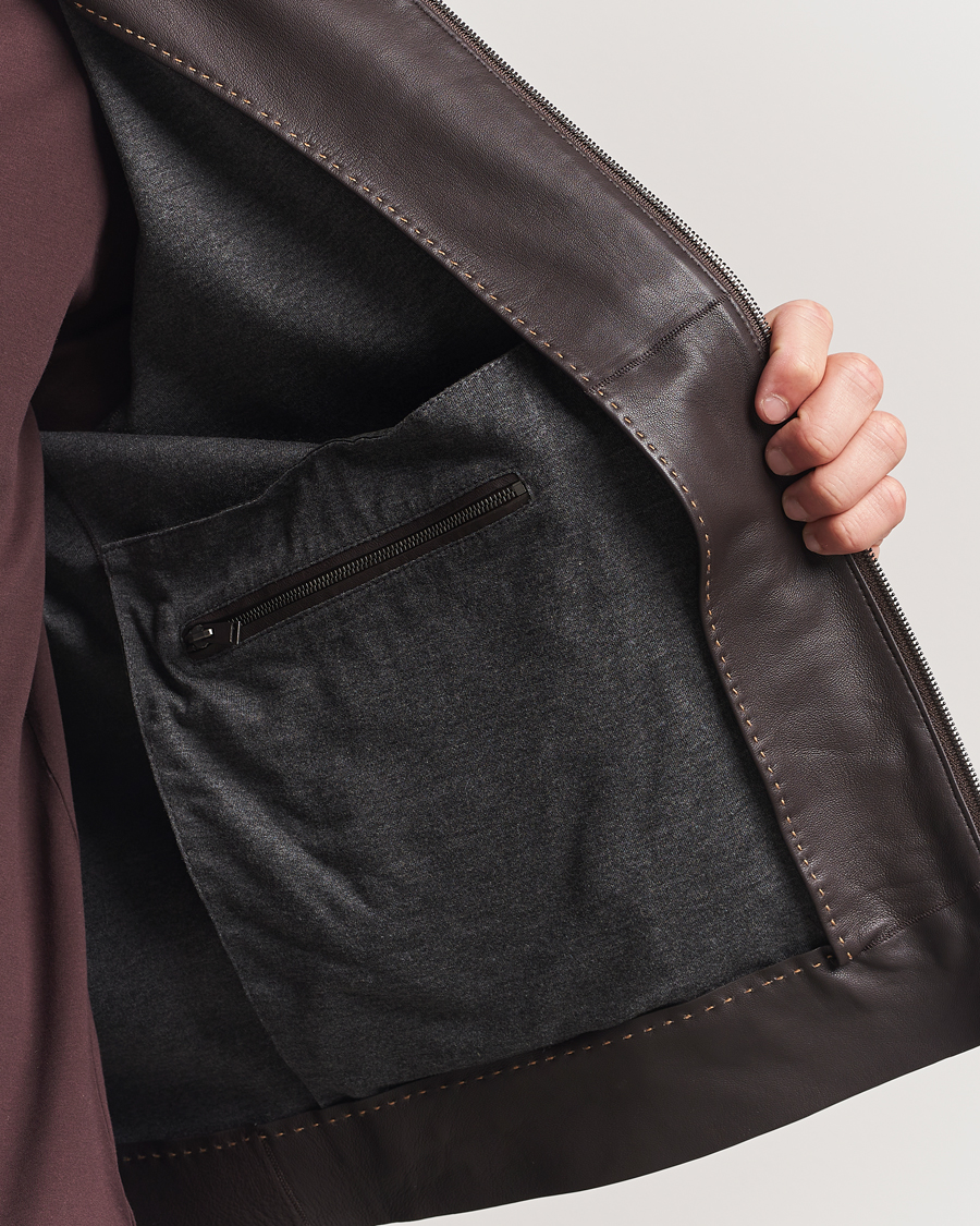 BOSS CAMEL Maiverse Leather Jacket Dark Brown