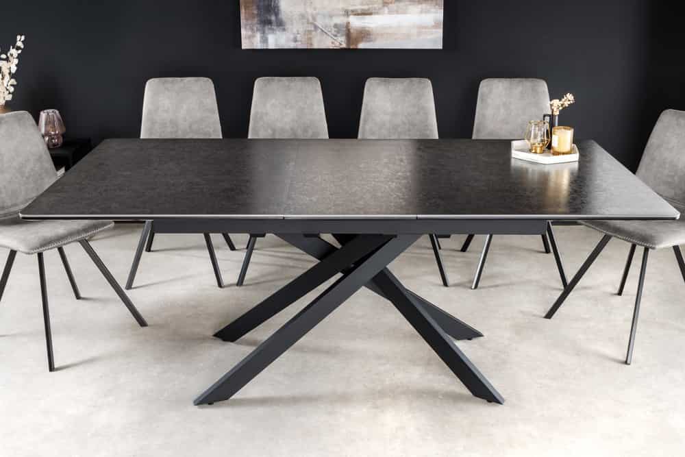 Ausziehbarer Esstisch ALPINE 160-200cm anthrazit Keramik schwarzes Metallgestell