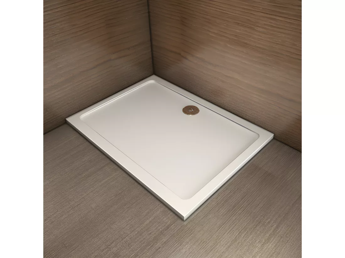 Receveur de douche blanc 100x80x3cm rectangulaire, Extra-plat, gel coat, bac à douche anti-dérapant Modèle Classique