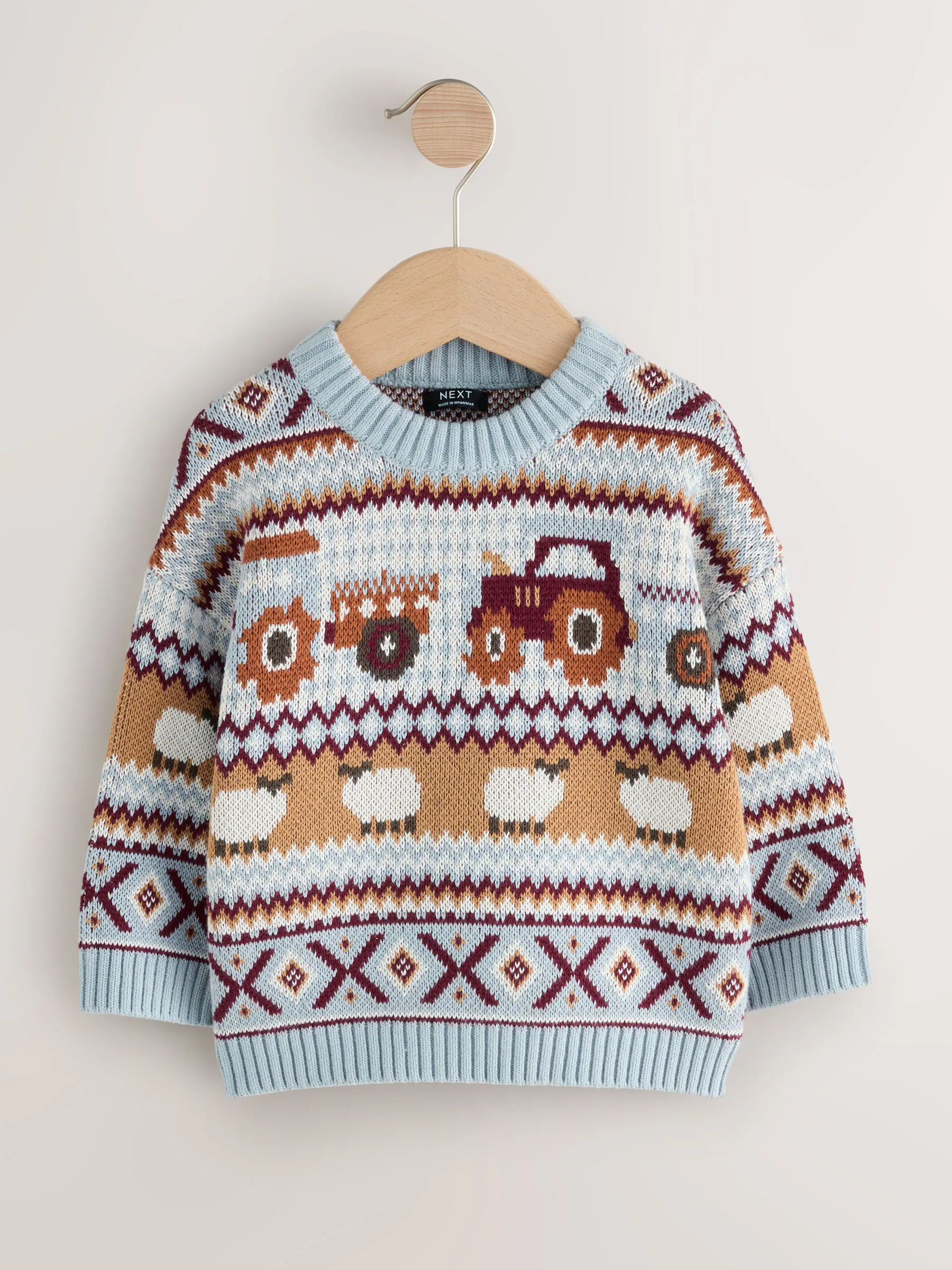 Lichtblauw - Gebreide trui met fairisle-motief en ronde hals (3mnd -7jr)