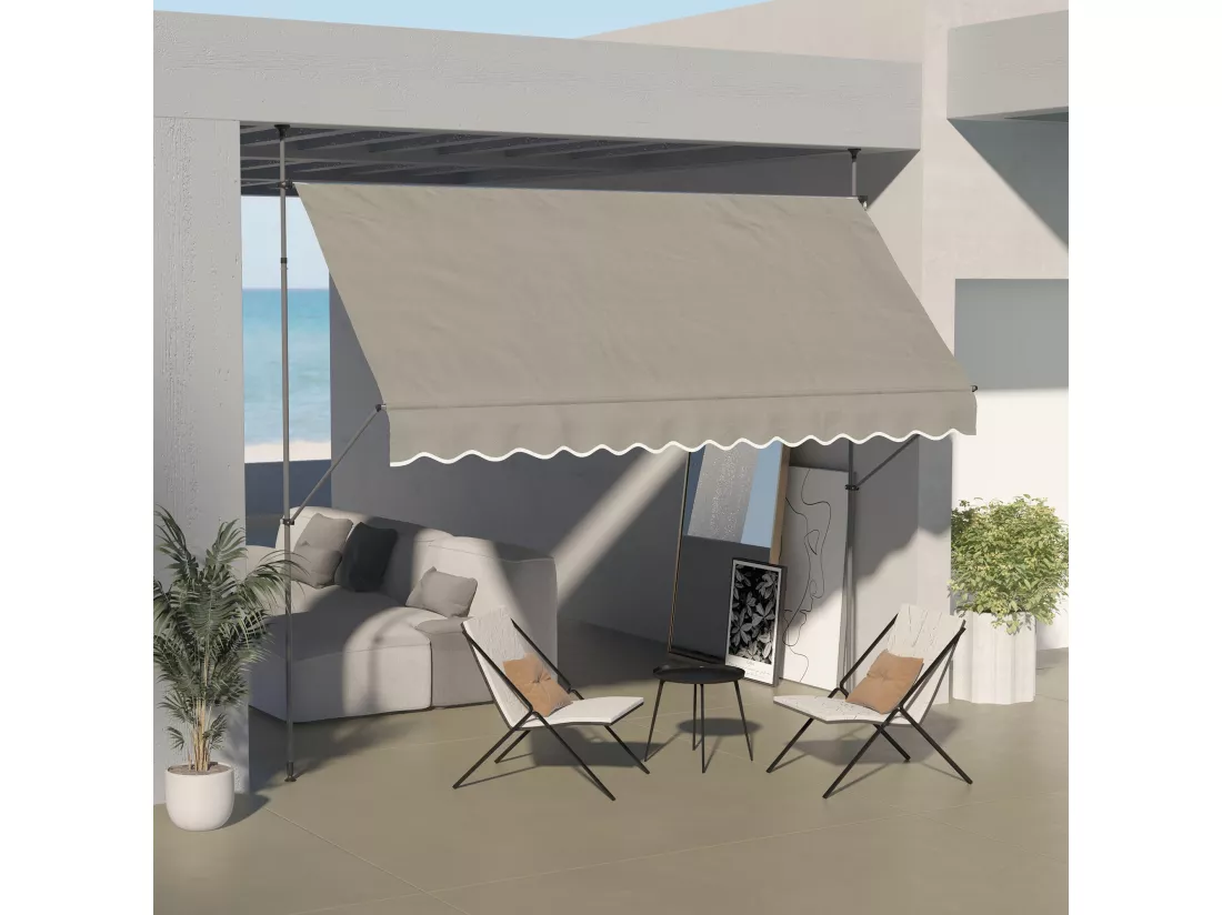 Store banne autoportant manuel rétractable 3,5L x 1,2l x 2,1-3H m inclinaison réglable métal alu polyester sable
