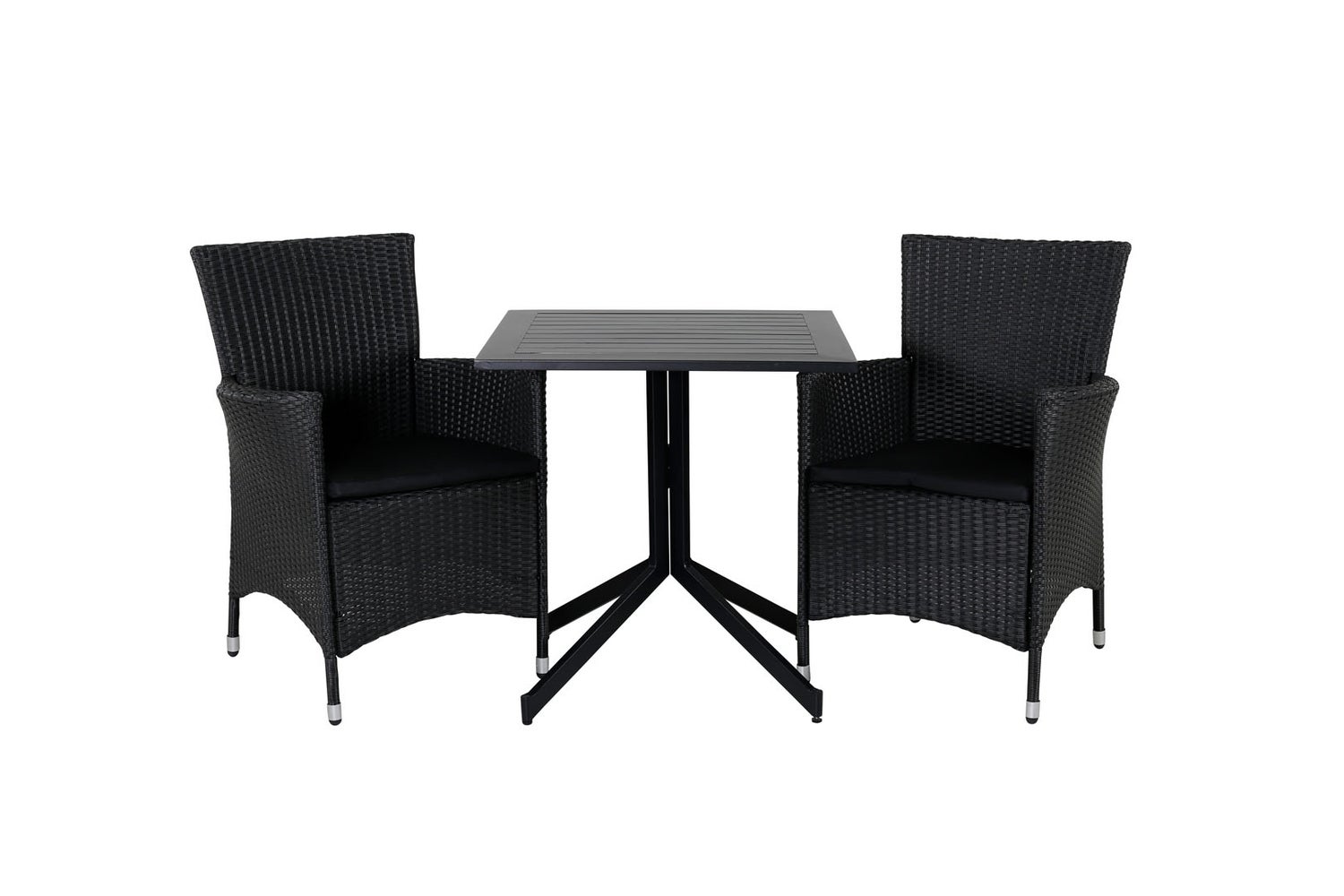 Way tuinset, tafel 70x70cm en 2 stoelen, opvouwbaar, zwart. 70 x 70 x 72 cm