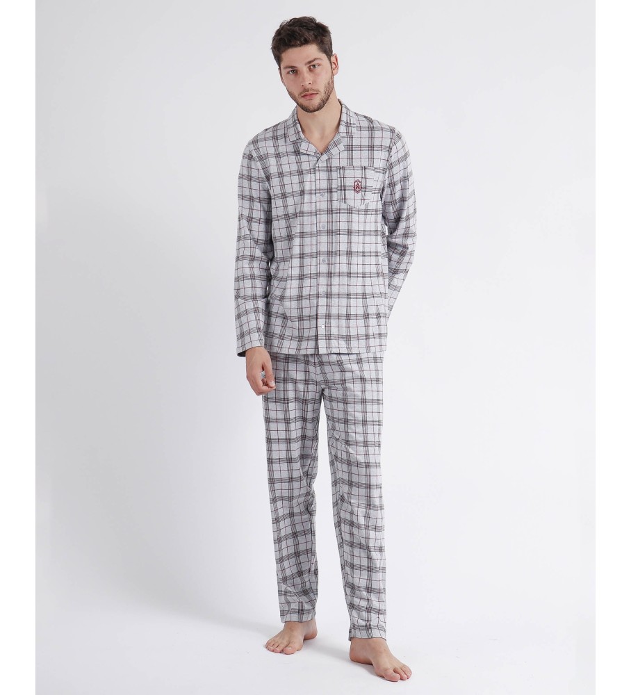 Pijama Admas de manga comprida aberto, estilo granada, cinza