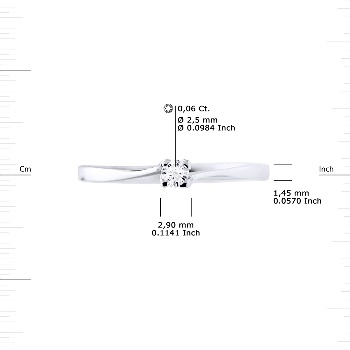 Solitaire Diamant 0,060 Cts 4 Griffes Or Blanc 18 Carats