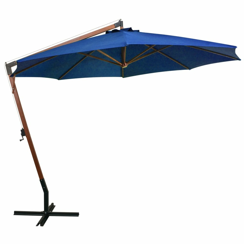 Parasol suspendu avec mât 3,5 x 2,9 m bois de sapin bleu