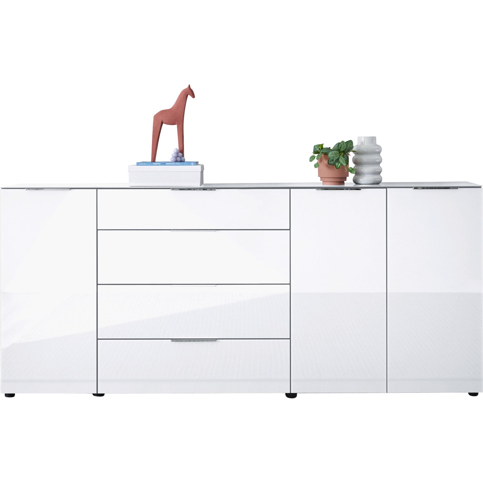 Sideboard Santo, Spanplatte Glas weiss, 226 x 99 x 40 cm