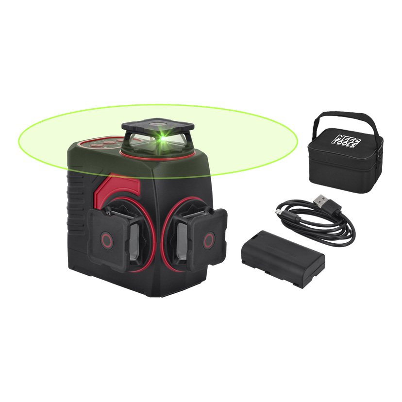 Oppladbar grønn krysslaser 3x360°