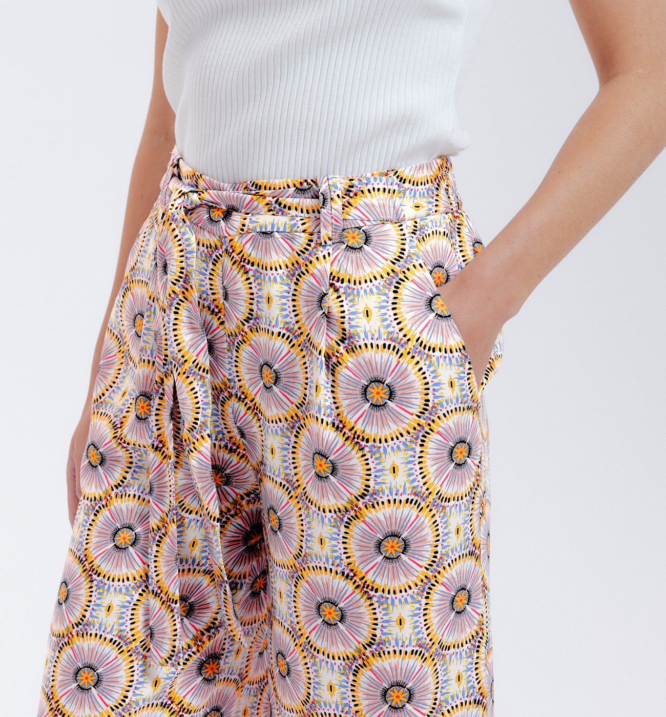 Pantalon large femme - Imprimé écru