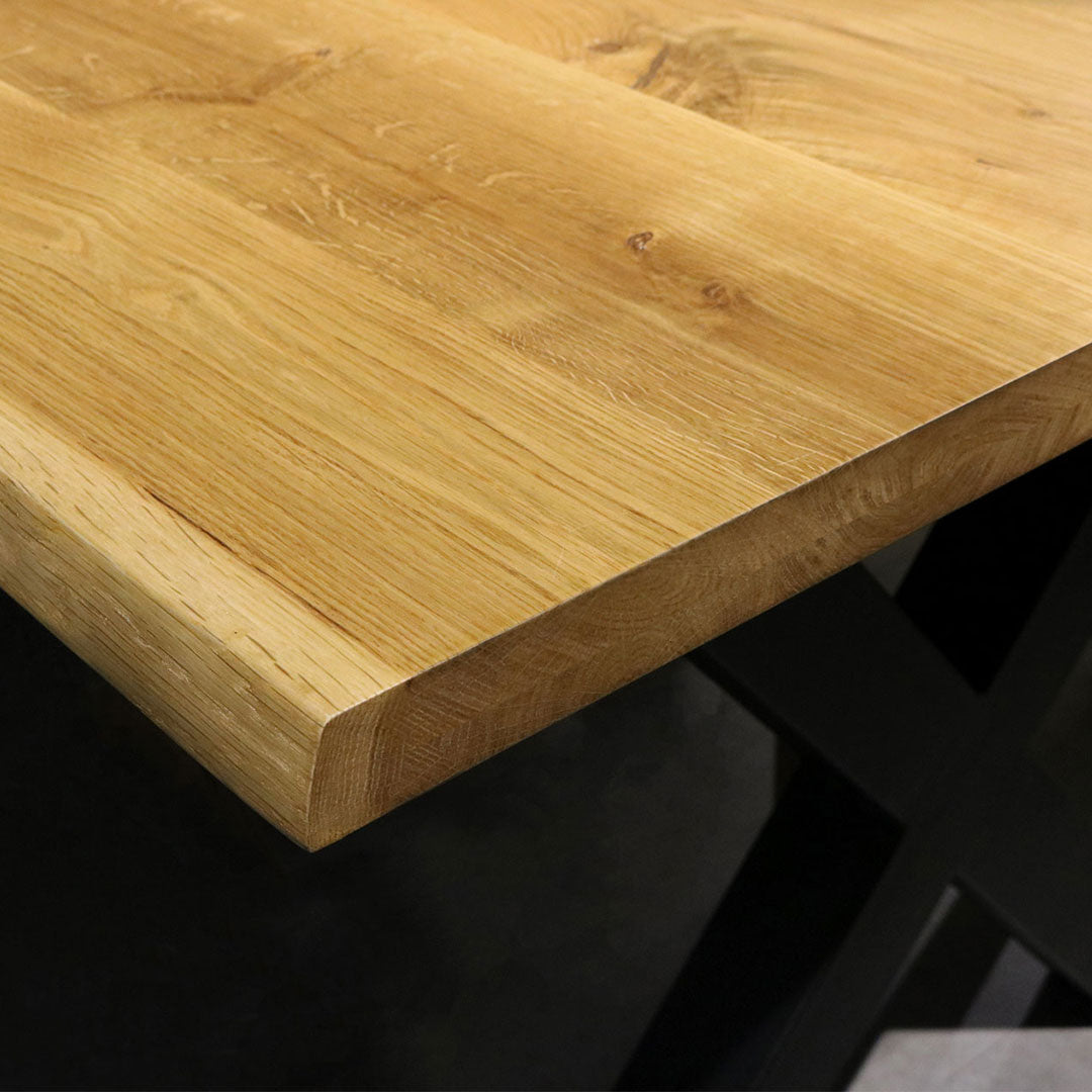 holz4home® Massivholz Tischplatte aus Eiche mit Baumkante und Aufdopplung am Rand | 180 x 100 cm
