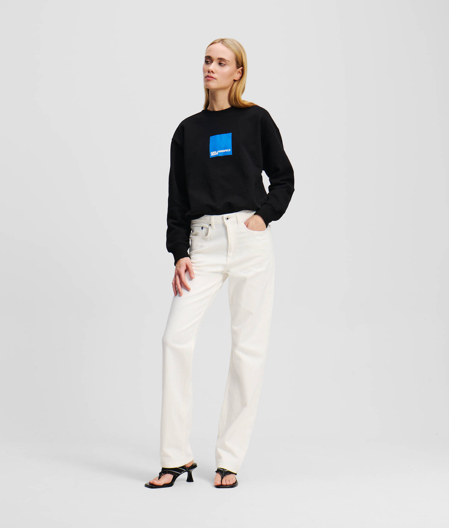 JEAN DROIT À TAILLE HAUTE - Denim Blanc