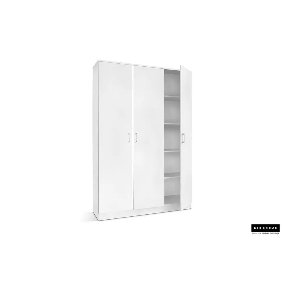 Opbergkast Ray 120cm met 3 deuren en 4 legplanken -wit